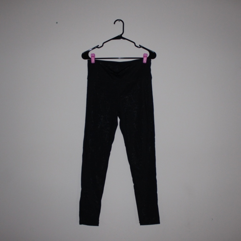 Mono B High Waisted Black Leggings Metallic Foil Overlay